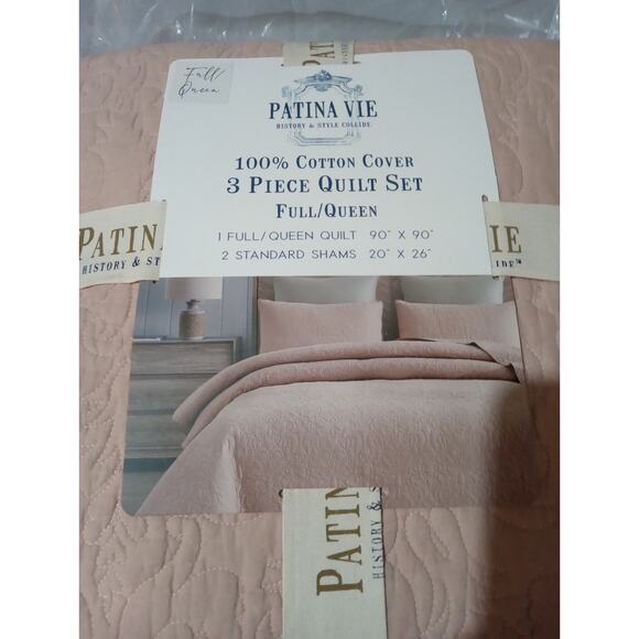 Patina Vie 100% Cotton 3 Piece Quilt Set Full / Queen 
Heirloom Rose Dust - Picture 6 of 10